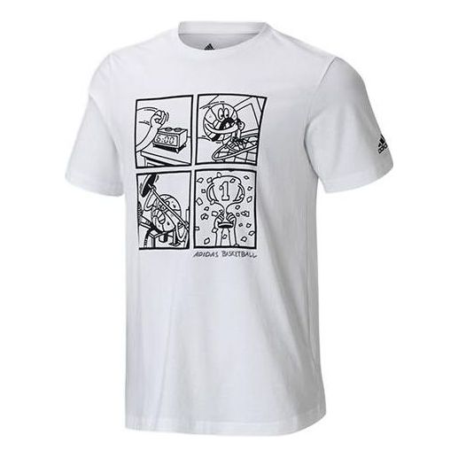 adidas Cartoon Pattern Basketball Sports Short Sleeve White HT4051