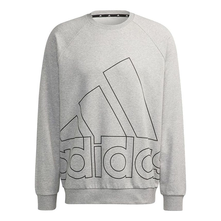 Men's adidas Big Lo Swt Ft Logo Printing Casual Sports Round Neck Light Grey HB5087