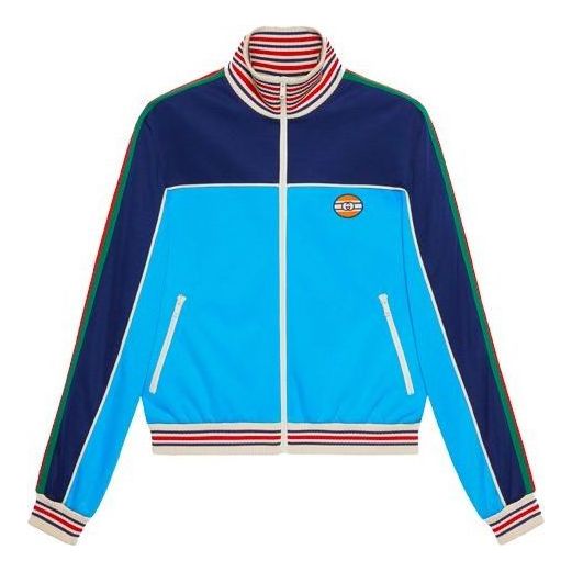 Gucci Technical Jersey Zip-Up Jacket With Web 'Blue' 645206-XJC5N-4233
