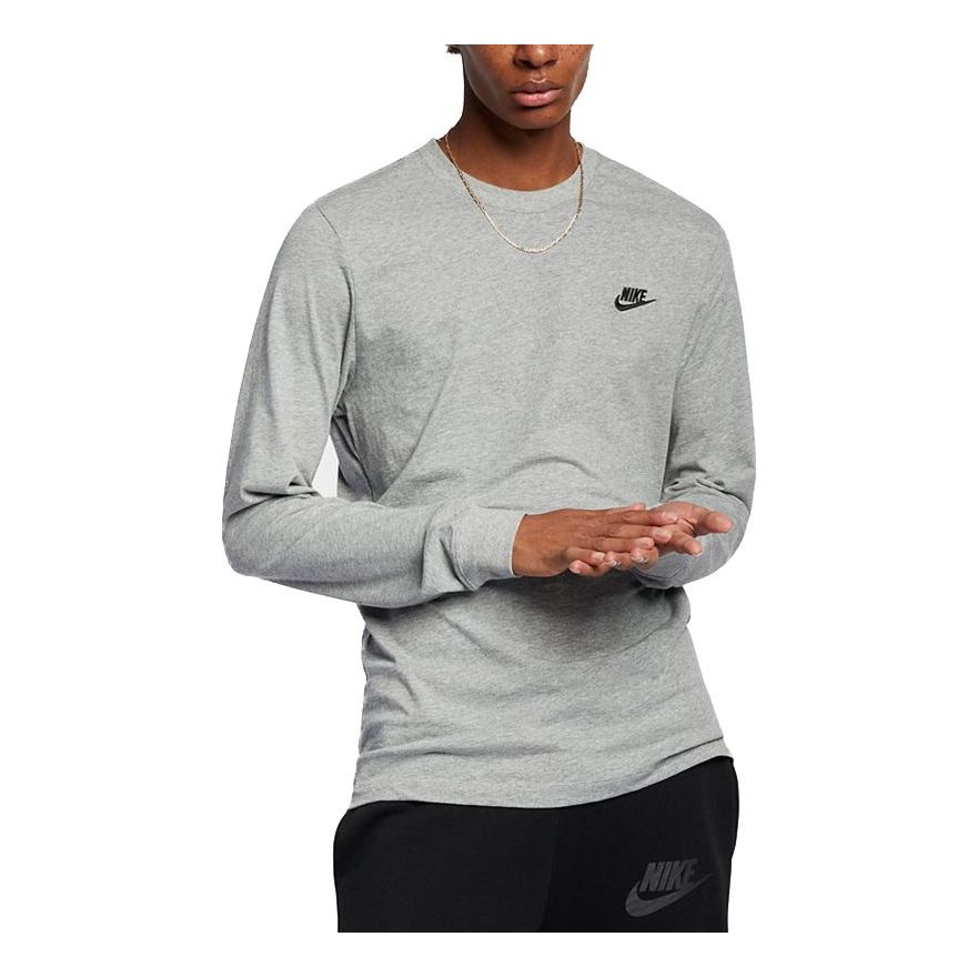 Men's Nike Embroidered Logo Loose Sports Running Long Sleeves Gray T-Shirt AR5194-063