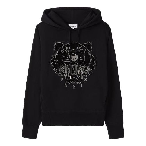 (WMNS) KENZO Tiger Head Embroidered Alphabet Hoodie Black FA62SW8714XJ-99
