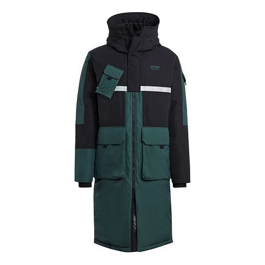 adidas originals Long Dwn Jkt Colorblock Casual Sports Stay Warm hooded Down Jacket Green GJ6729
