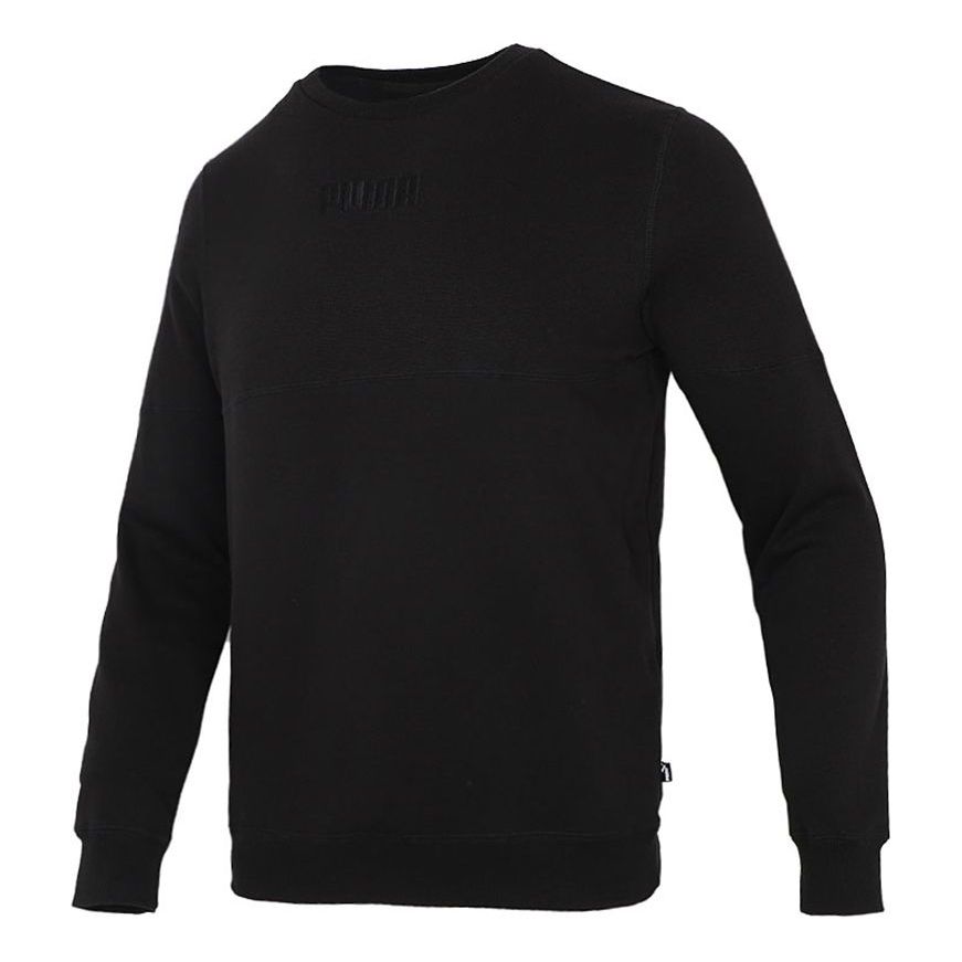 PUMA Solid Color Logo Sports Round Neck Pullover Black 846409-01