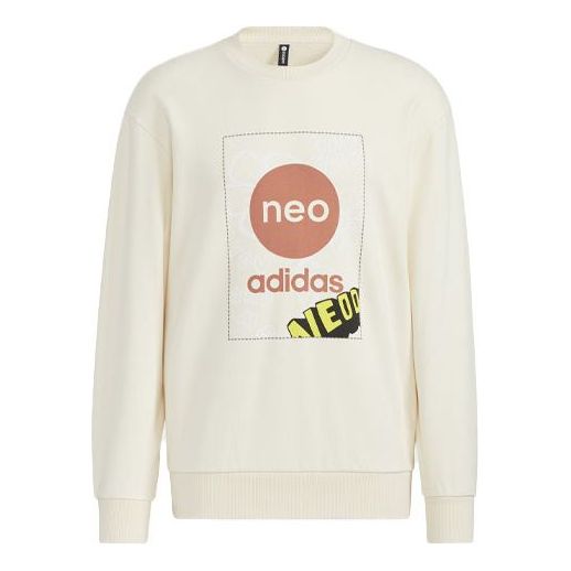 adidas neo Logo Printing Round Neck Long Sleeves Pullover Couple Style Yellow HM7432