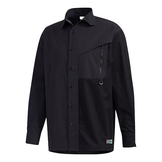 adidas originals Solid Color Splicing Casual Long Sleeves Shirt Black GT7306
