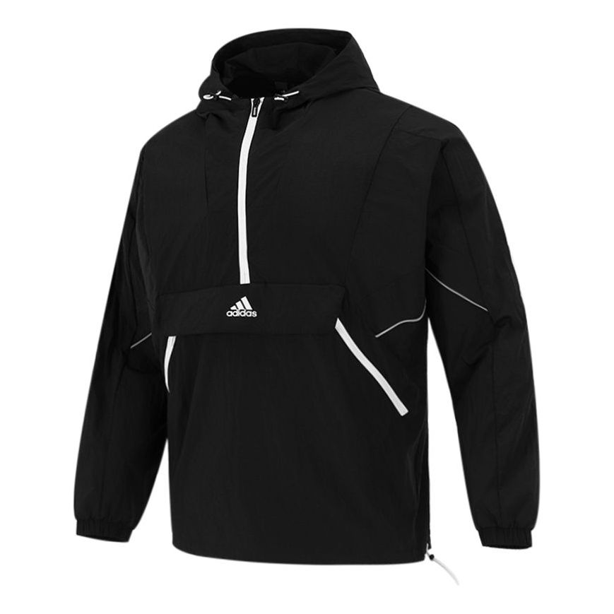 adidas Athleisure Casual Sports hooded Training Knit Jacket Black H40213