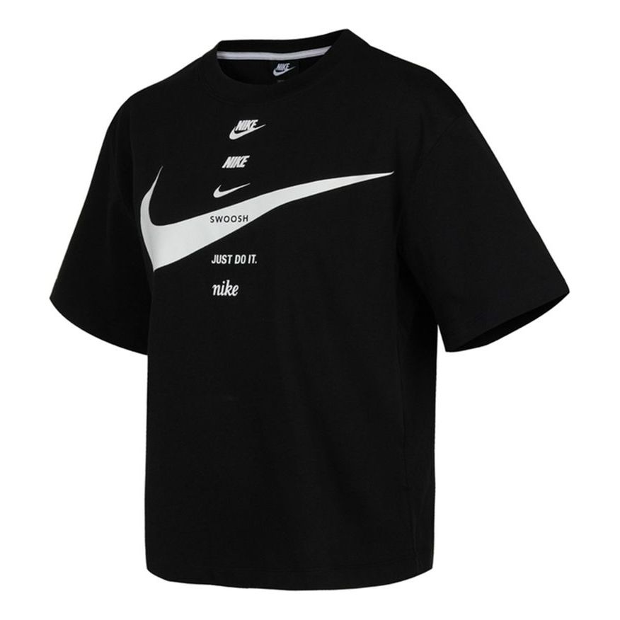 (WMNS) Nike Logo Printing Loose Round Neck Short Sleeve Black DJ1128-010
