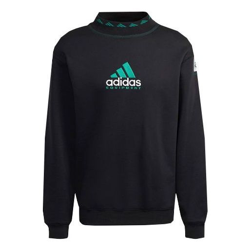 Men's adidas originals Eqt Logo Embroidered Sports Round Neck Pullover Black HG8096