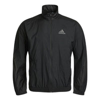 Men's adidas Logo Printing Solid Color Stand Collar Jacket Autumn Black GQ1186