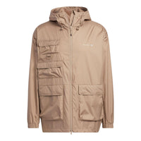 Men's adidas originals Solid Color Zipper Multiple Pockets Long Sleeves Jacket Autumn Brown HS2026