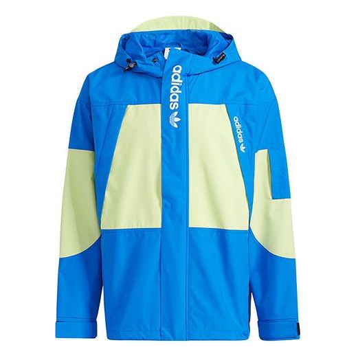 adidas originals Logo Printing Colorblock Woven Sports Hooded Jacket Blue H07079