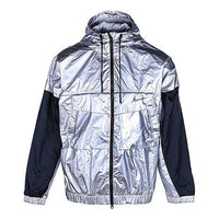 Men's Nike Contrast Color Stitching Hooded Windproof logo Sports Jacket Silver DD2886-095