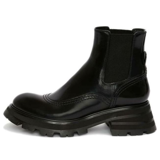 (WMNS) Alexander McQueen Leather Chelsea Ankle Boots 'Black' 666368WHZ841000