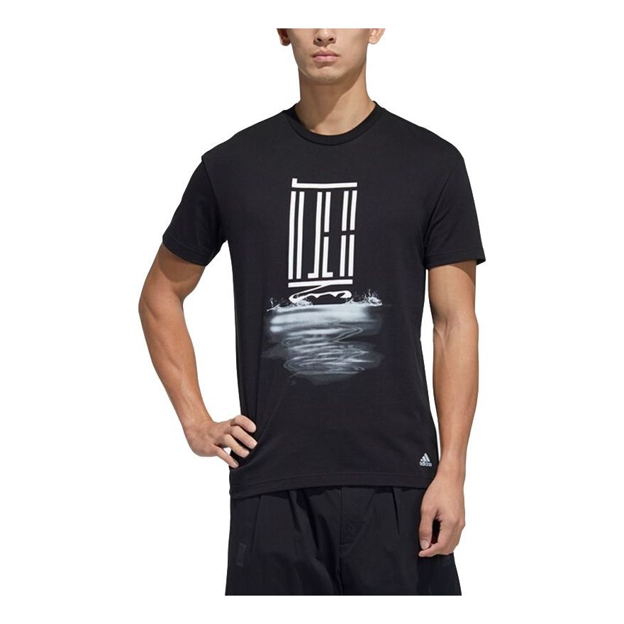 adidas Wj T Gfx Logo Series Printing Sports Round Neck Short Sleeve Black GP0824