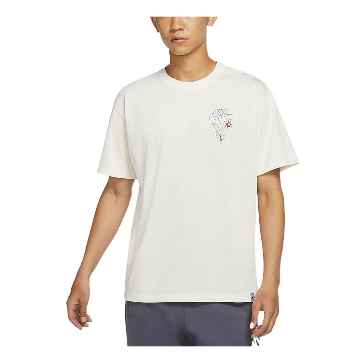 Nike Sportswear Solid Color Flowers Logo Printing Knit Casual Round Neck Short Sleeve White DM2189-902