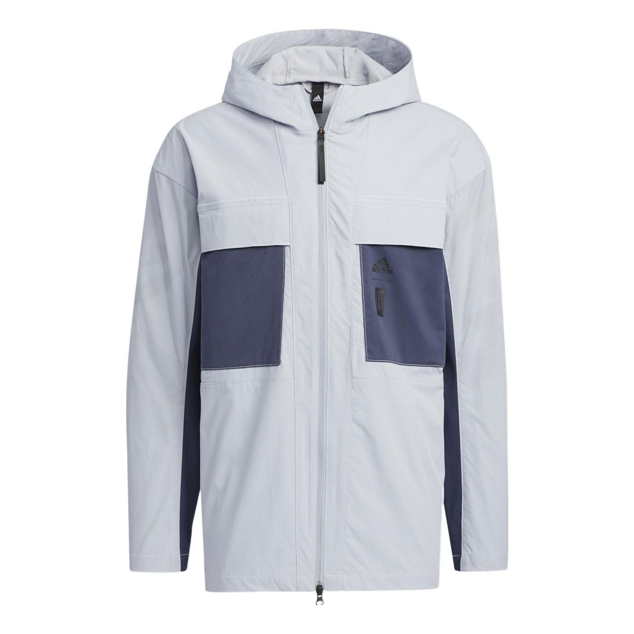 Men's adidas Solid Color Hooded Zipper Jacket Deep Navy Blue HE5134