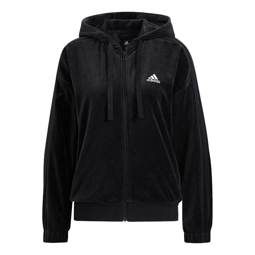 (WMNS) adidas Velour Jkt Velvet Hooded Jacket Black HG1845