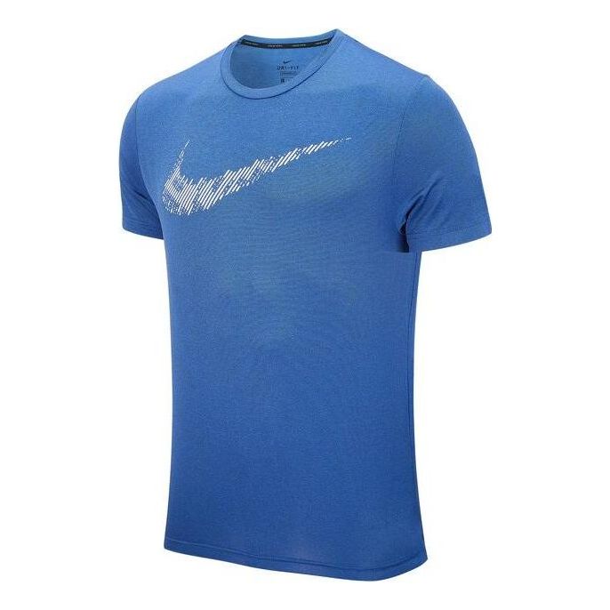 Men's Nike Stripe Logo Printing Training Sports Short Sleeve Blue T-Shirt DD1622-451