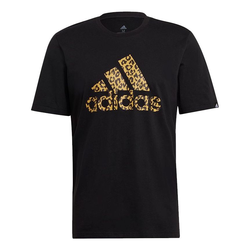adidas M Leo Lg T Leopard print Logo Printing Sports Round Neck Short Sleeve Black GL2396