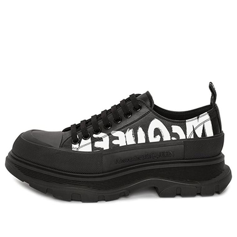 Alexander McQueen Tread Slick Low Lace Up Canvas Graffiti 'Black White' 682423WIABD1070