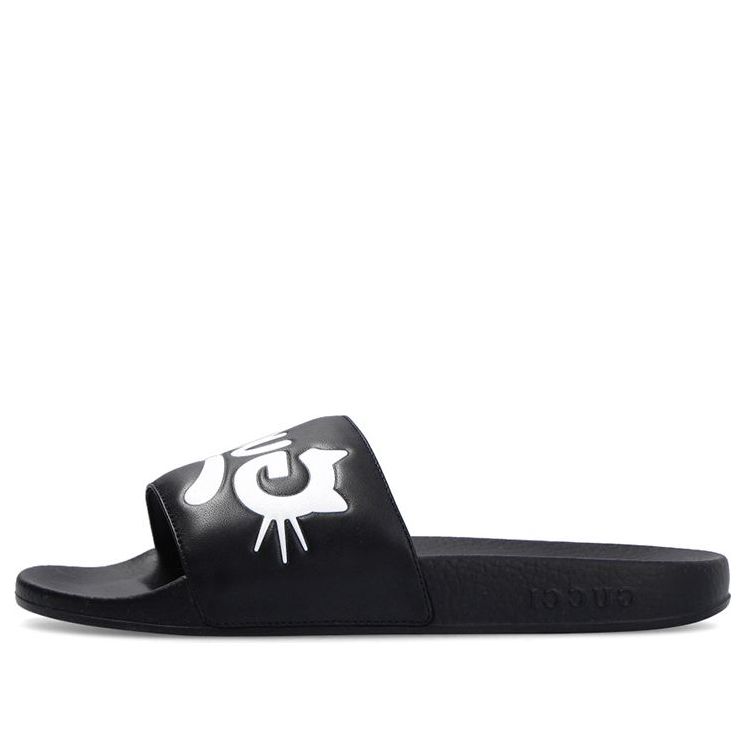 (WMNS) Gucci Pursuit Cat Leather Pool Slide 'Black' 659947-DIR00-1000