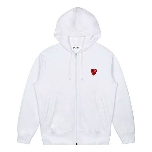 (WMNS) COMME des GARCONS PLAY Zip Hooded Sweatshirt With Red Family Heart 'White' AZ-T293-051-2