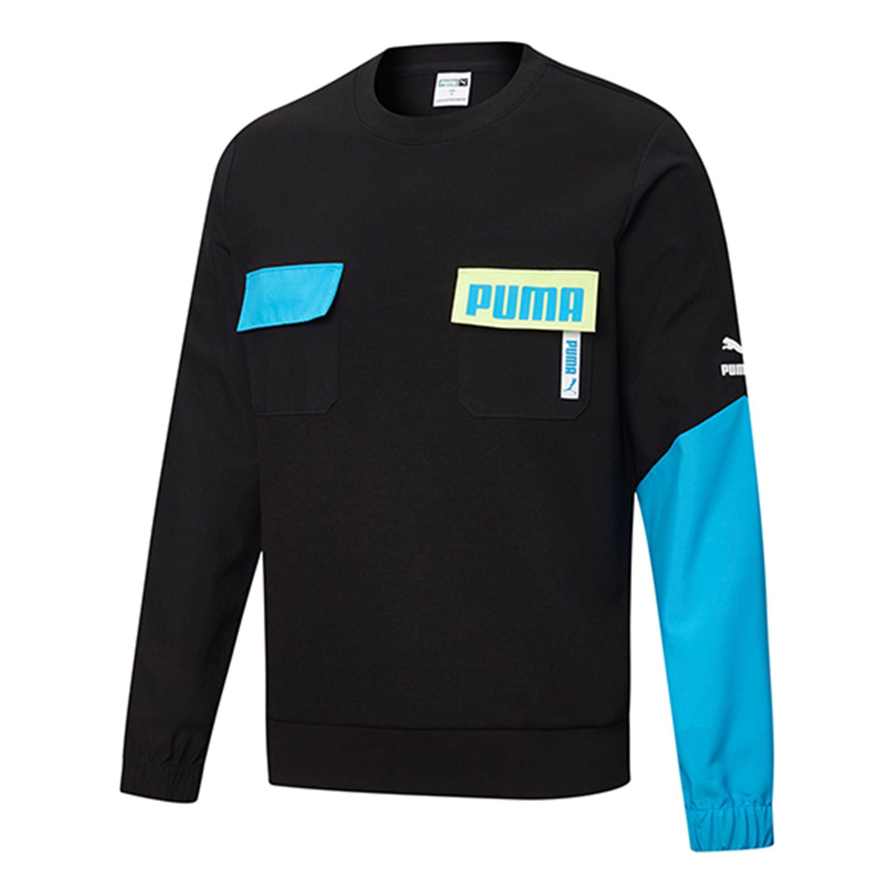 PUMA Patched Crew Neck Sweater 'Black Blue' 532181-01