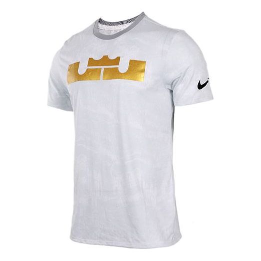 Nike LeBron James Logo Printing Round Neck Short Sleeve White Gray 906156-100