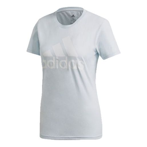 (WMNS) adidas Logo Printing Round Collar Short Sleeve Light Blue FQ3241