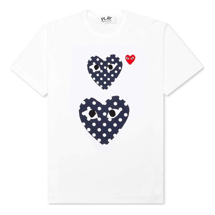 COMME des GARCONS PLAY polka dots Two Hearts Tee 'White Blue' AZ-T238-051-1