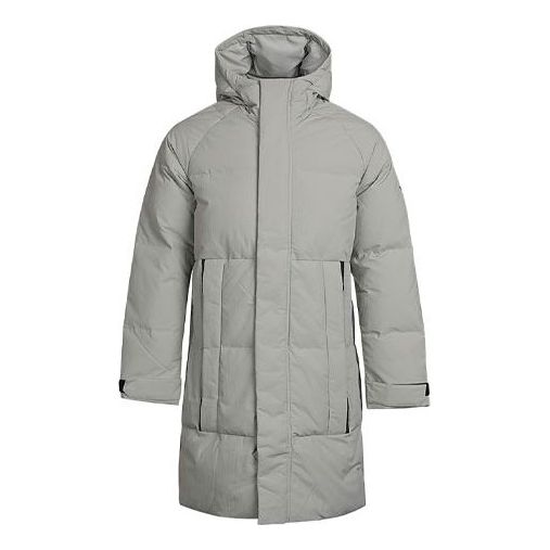 adidas Solid Color Zipper hooded down Jacket Gray FT2489