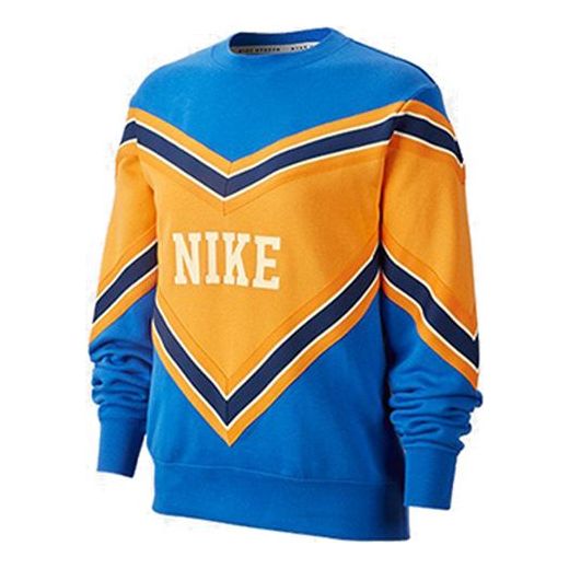 (WMNS) Nike Splicing Fleece Lined Knit Round Neck Pullover 'Blue Orange' BV2921-480