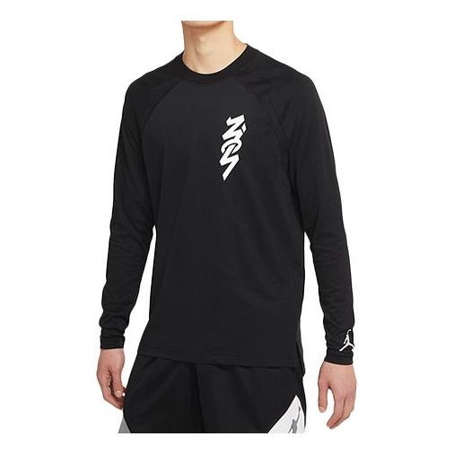 Men's Jordan Dri-FIT Zion Quick Dry Knit Printing Splicing Long Sleeves Black T-Shirt DH0589-010