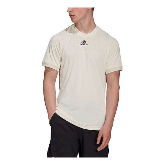 adidas Flift Tee Pb Tennis Sports Slim Fit Round Neck Short Sleeve Yellow White H31412