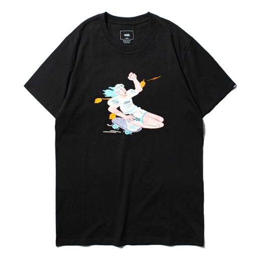 Men's Vans Asian Artist Crossover Series Cartoon Printing Round Neck Short Sleeve Black VN0A4P5JBLK