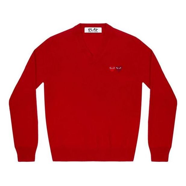 (WMNS) COMME des GARCONS PLAY V-Neck Pullover Double Emblem 'Red' AZ-N055-051-5