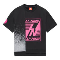 Li-Ning Pattern Printing Loose Round Neck Short Sleeve 'Black' AAES011-2