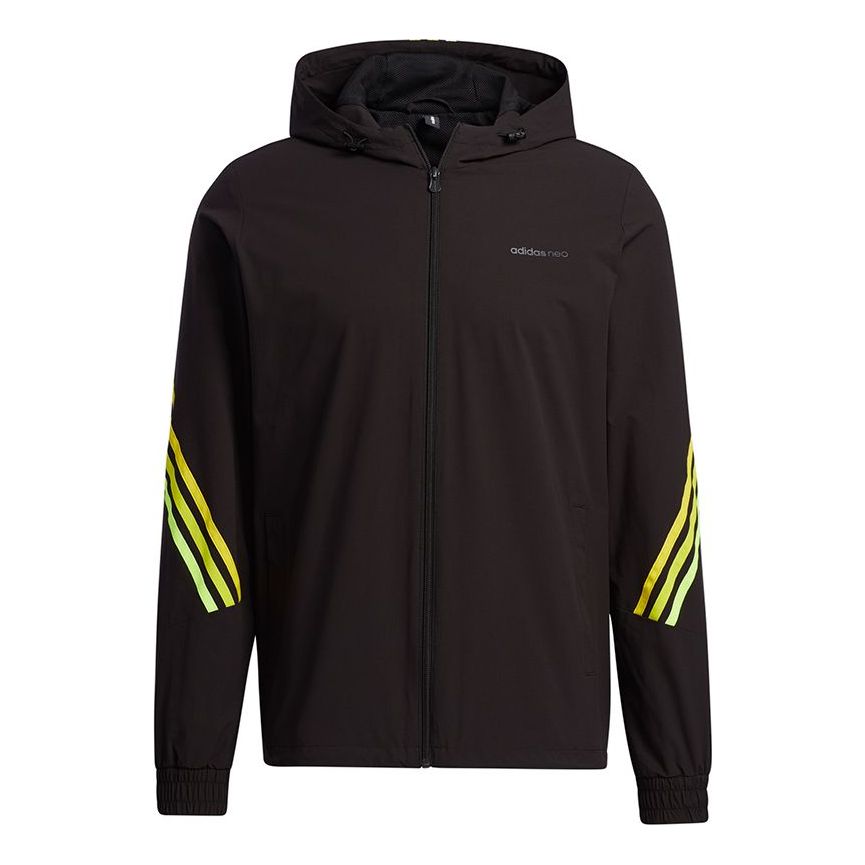adidas neo M Fav 3s Wb 2 Stripe Sports hooded Logo Jacket Black GP5659