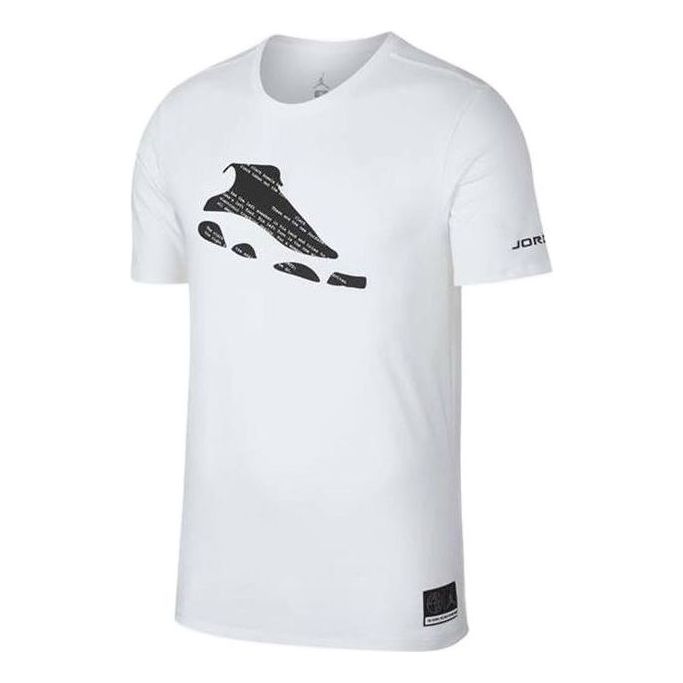 Men's Nike Solid Color Pattern Printing Athleisure Casual Sports Short Sleeve White Black T-Shirt AR1274-100