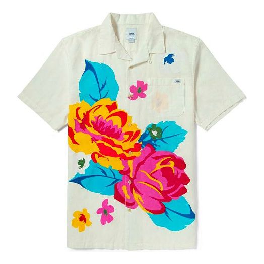 Vans Flower and Plants Print Leisure Short Sleeve Shirt Beige/White VN0A5FOP7VJ