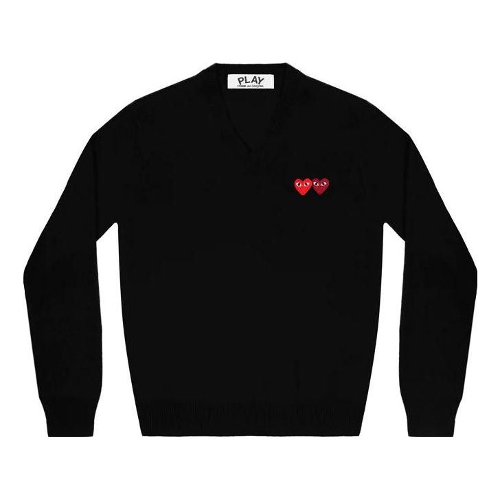 COMME des GARCONS PLAY V-Neck Pullover Double Emblem 'Black' AZ-N056-051-1