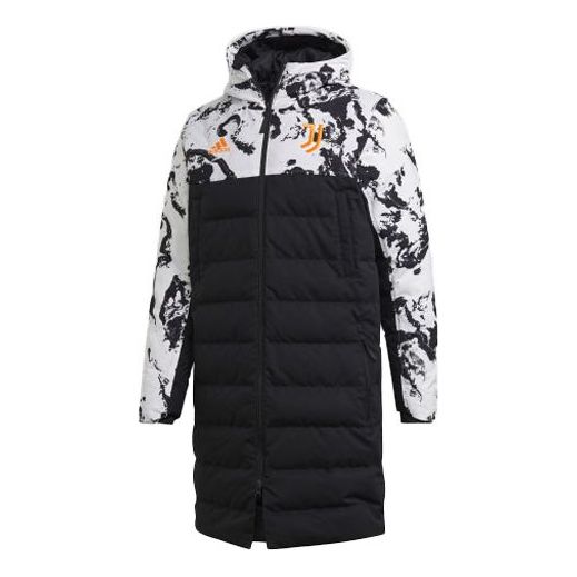 adidas Juve Ssp Dwcoat Juventus Colorblock Soccer/Football mid-length Sports hooded down Jacket Black FT9924