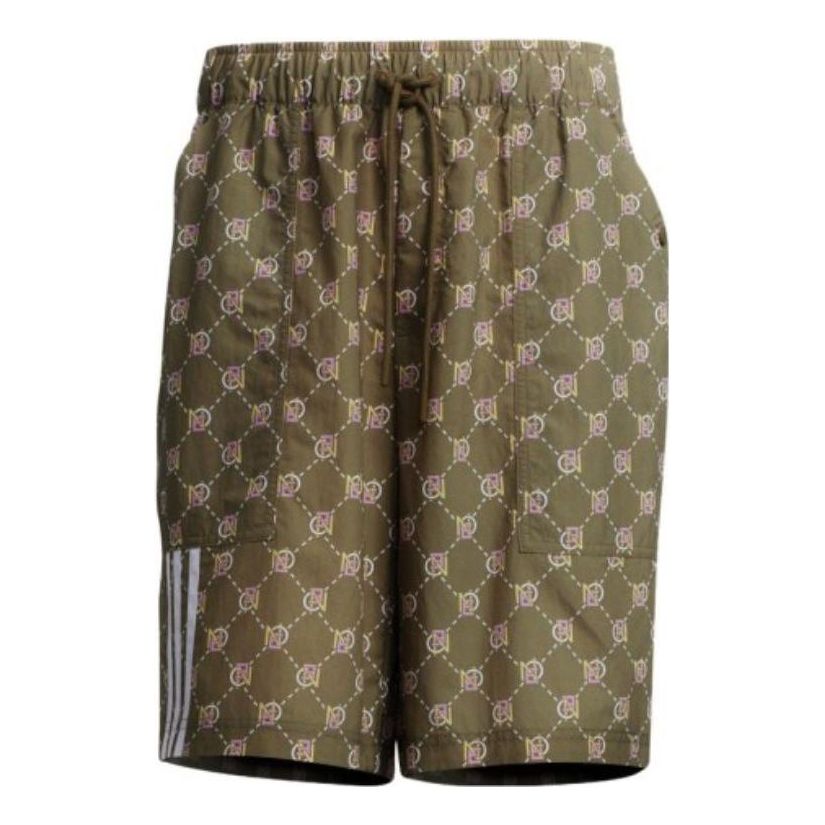 adidas neo U Monogram Shorts Full Print Pattern Lacing Straight Shorts Light Brown HM2033