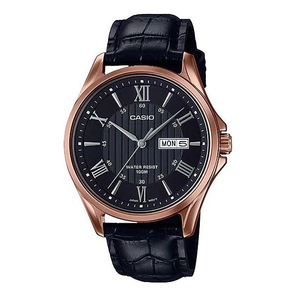 CASIO Men's Leather Black Strap Black Dial Mens Analog MTP-1384L-1A2V