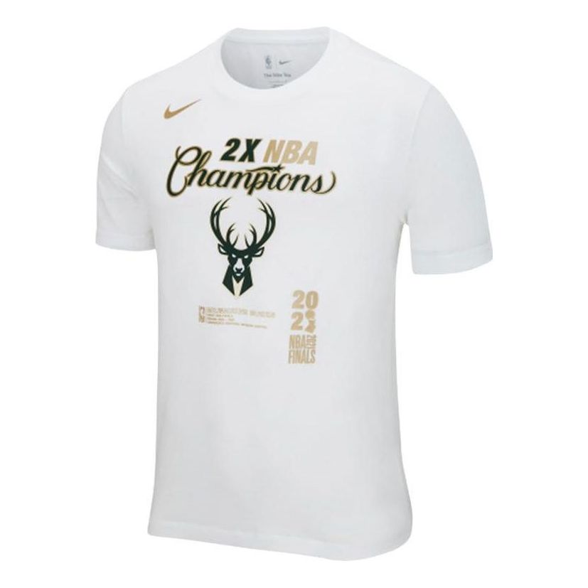 Men's Nike Milwaukee Bucks Alphabet Pattern Printing Athleisure Casual Sports Round Neck Short Sleeve White T-Shirt DR8835-100
