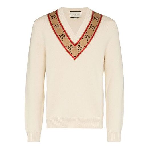 Gucci GG V-neck Wool Sweater 'Beige' 577089-XKAUO-9166