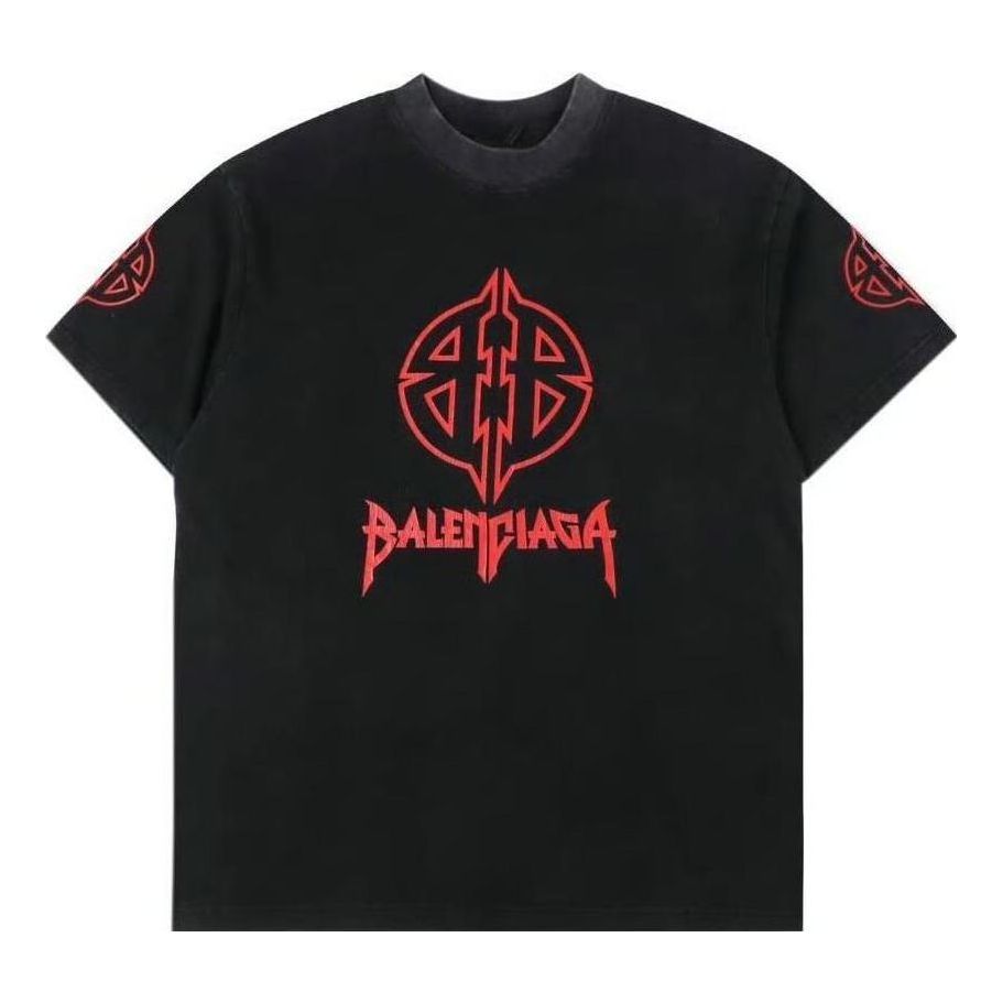 Balenciaga Metal BB Stencil T-shirt 'Black Red' 764235TPVI21568