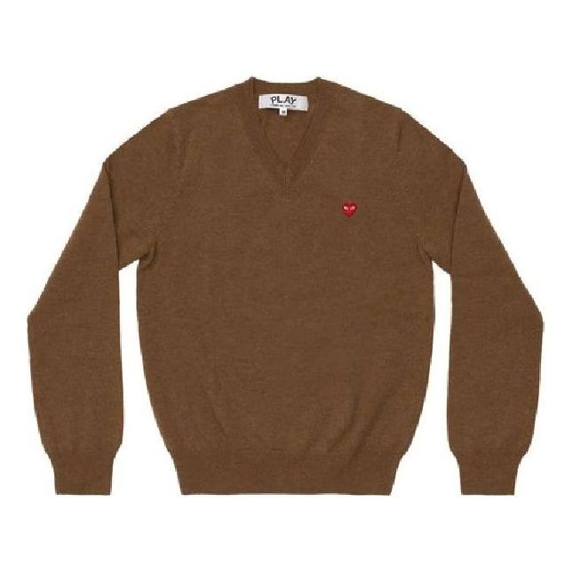 (WMNS) COMME des GARCONS PLAY V-Neck Pullover With Small Red Heart 'Brown' AZ-N077-051-3