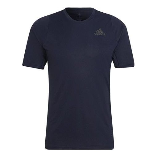 Men's adidas Solid Color Logo Athleisure Casual Sports Round Neck Short Sleeve Navy Blue T-Shirt HC0408