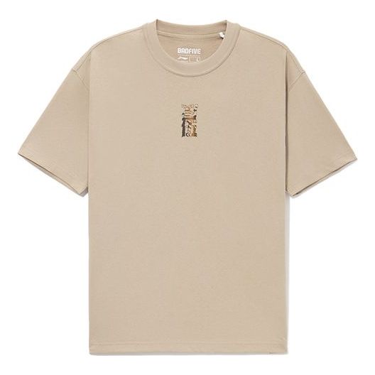 Li-Ning BADFIVE limited Series Cartoon Pattern Loose Round Neck Short Sleeve 'Tan' AHSS037-3